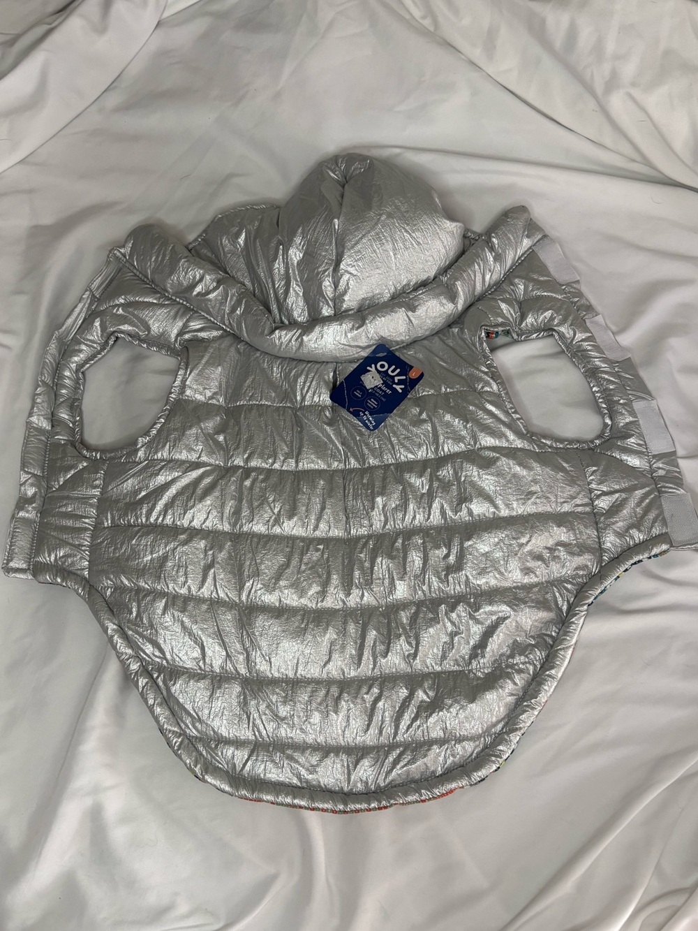 Silver Quilted Puffer Dog Coat with Hood - Picture 4 of 8